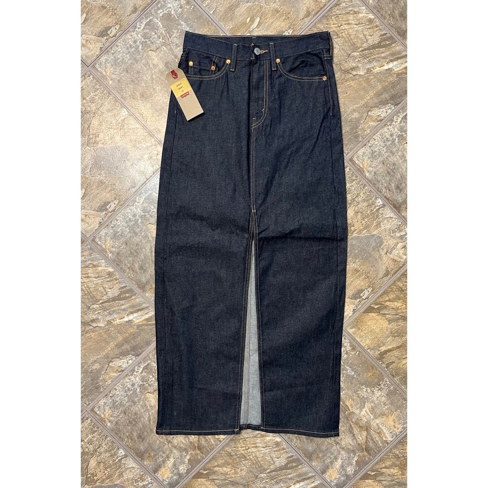 Levis Denim Maxi Skirt Womens 24 Indigo Blue NWT High Waist Front Slit